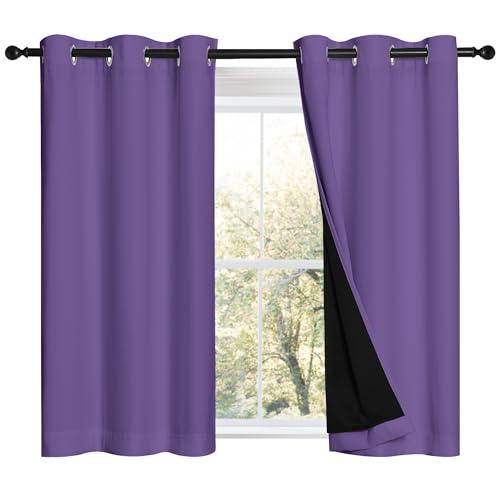 Lilac Purple 100% Blackout Curtains 45 inches Long (Lilac Purple / 42"W x 45"L (Pack of 2))