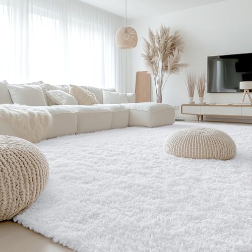 8x12 Machine Washable Large Area Rugs for Living Room (8x12 Ft / White)
