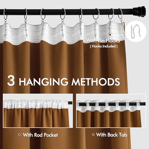 Golden Brown Back Tab Blackout Curtains 52x96 Inch Long 2 Panels Set (Golden Brown / 52"W x 96"L (Pack of 2))