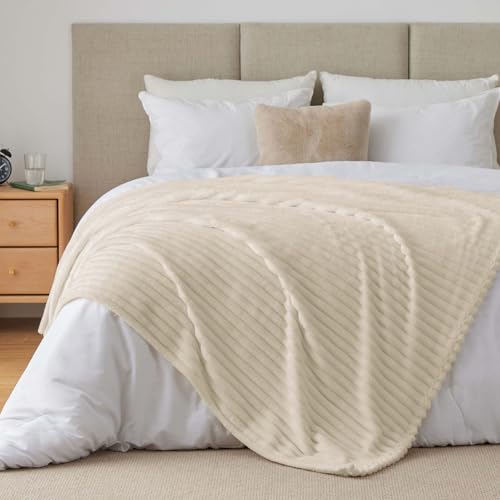 Ribbed Twin Blanket for Couch & Bed (Beige / Twin(60"x80"))