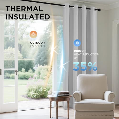 White Curtains 63 Inches Long 2 Panels Set (Greyish White / 42"W x 63"L (Pack of 2))