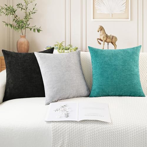 Decorative Couch Throw Pillow Covers 20 X 20 Inches Black (20" x 20" (Pack of 2) / Black)