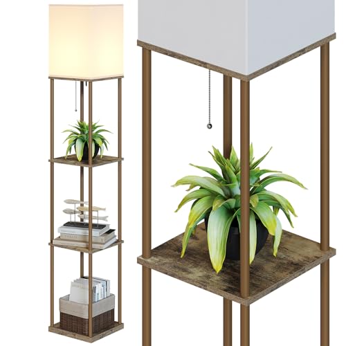 Floor Lamp with Shelves (Withered-leaf Square / 4-Tier)