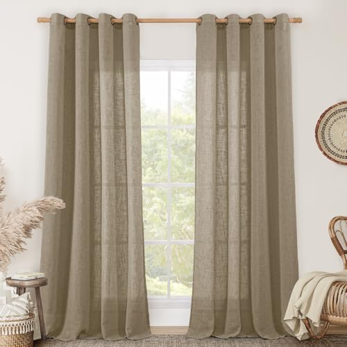 Taupe Linen Sheer Curtains 90 Inch Length for Living Room 2 Panels (52"W x 90"L (Pack of 2) / Taupe)