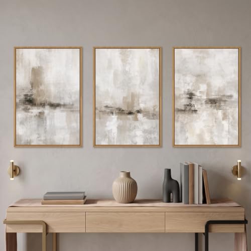 Large Minimalist Textured Framed Canvas Wall Art Set (Minimalist Textured Wall Art / 16"L x 24"W)
