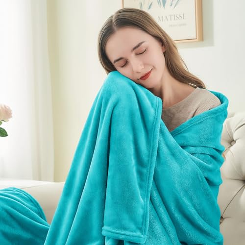 Fleece Blanket Soft Plush Queen Size Bed Blanket Peacock 90"x90" (Teal / Queen(90"x90"))