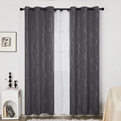 Living Room Curtains 90 Inches Long (Dark Grey/Wave Dots / 38"W x 90"L (Pack of 2))