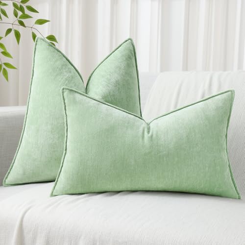 Chenille Sage Green Velvet Throw Pillow Covers 26x26 Set of 2 (Sage Green / 26" x 26" (Pack of 2))