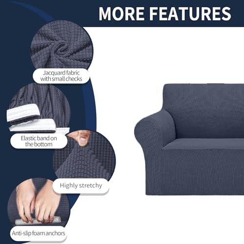 2026 New Stretch Chair Sofa Slipcovers Couch Cover for 1 Seater Furniture Protector Sofa Covers with Elastic Bottom Jacquard Fabric Small Checks for Pets (Charcoal / Chair)