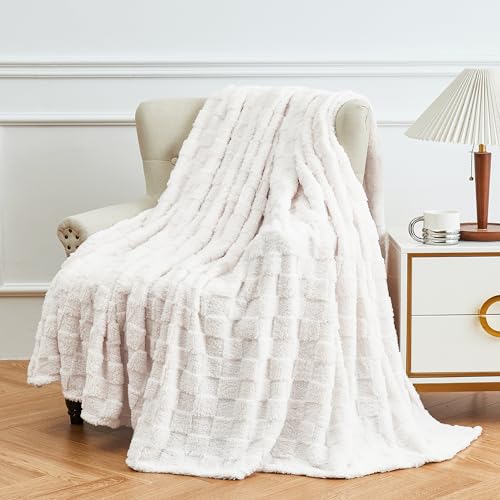 Fluffy Cozy Throw Blanket for Couch 50"x70" Cream White (Biege / Throw(50×60in))