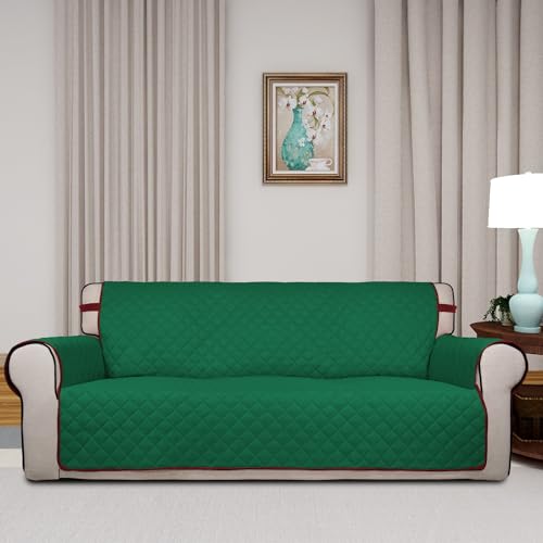 Reversible Quilted Couch Covers for Dogs Oversized Sofa Cover 78” (X-Large / Green/Red)