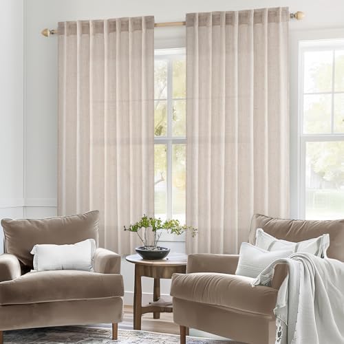 Natural White Linen Curtains 40 Inch Long for Bedroom Living Room (34"W x 40"L (Pack of 2) / Natural Linen White)
