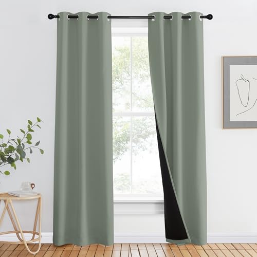 100% Blackout Window Curtain Panels (Greyish Green / 37"W x 80"L (Pack of 2))