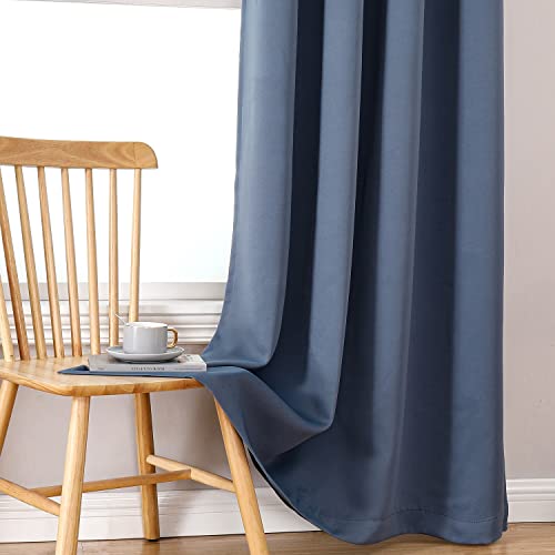 100% Blackout Curtains for Bedroom 63 Inches Long 2 Panels Set (60"W x 63"L (Pack of 2) / Stone Blue)