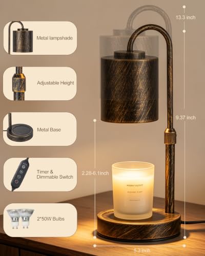 Dimmable Candle Warmer Lamp with Timer (Antique Brushed Copper)