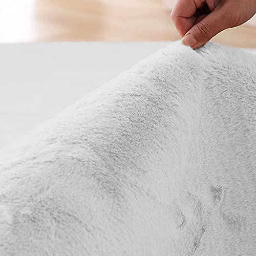 Faux Rabbit Fur Washable Rugs for Bedroom Light Grey Fluffy Rug for Living Room Non Slip Faux Fur Rug for Hallway 2x6 Shaped Rugs (2' x 6' (Oblong) / Grey)