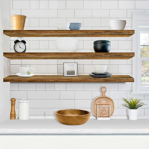 Floating Shelves for Wall Storage (Rustic Brown / 55 Inch / 3 Pack)