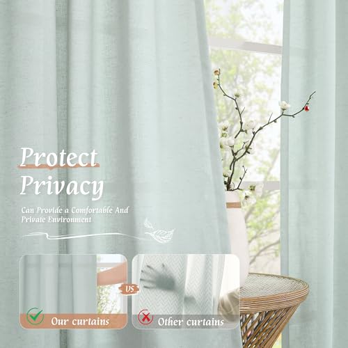 54 Inch Short Window Linen Curtains for Bedroom (42"W x 54"L (Pack of 2) / Rod Pocket - Light Blue)