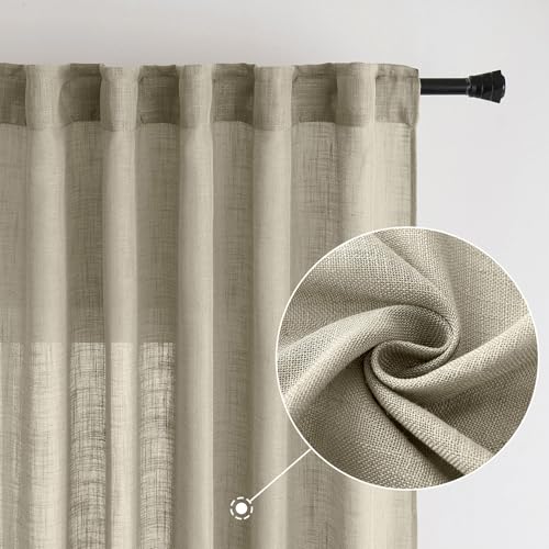 Oatmeal Linen Curtains 52x72 Inch 2 Panels for Bedroom Living Room (52"W x 72"L (Pack of 2) / Oatmeal)