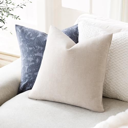Solid Textured Chenille Throw Pillow Covers 22x22 (22" x 22" (Pack of 2) / Light Beige)