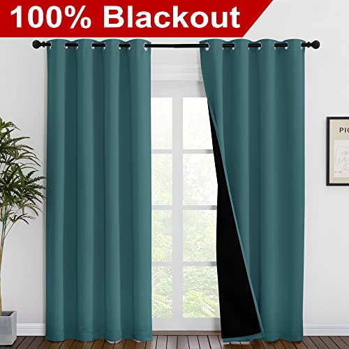 Complete 100% Blackout Curtain Set (Sea Teal / 55"W x 86"L (Pack of 2))