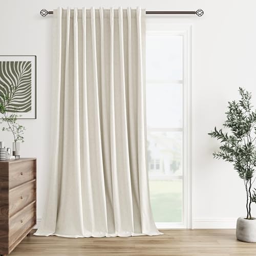100% Blackout Linen Curtains 96 Inch Long for Bedroom 1 Panel Cream
