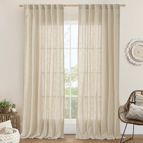 Semi Sheer Linen Curtains 92 Inch Length 2 Panels (Linen / 52"W x 92"L (Pack of 2))