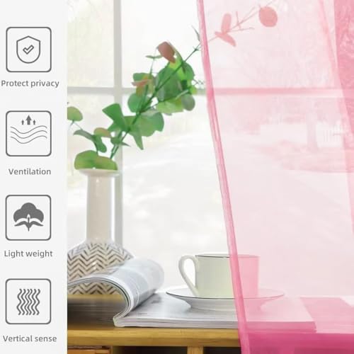 Solid Sheer Rod Pocket Curtain Voile Draperies 2 Panels White Beige Black Grey Coffee 52 Inch Width 45 Inch Long 1 Pair for Kitchen Bedroom Children Living Room Yard (Pink / 52"W x 45"L (Pack of 2))