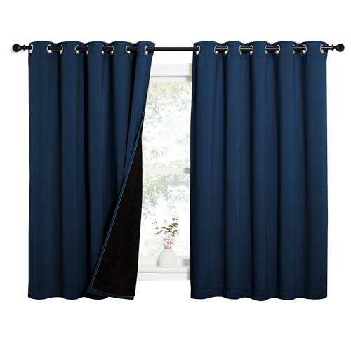 100% Blackout Curtains with Black Liners (Moroccan Blue / 62"W x 63"L (Pack of 2))