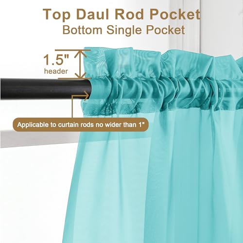 Turquoise Sheer Curtains 30 inch Length 2 Panels (Turquoise / 42"W x 30"L (Pack of 2))