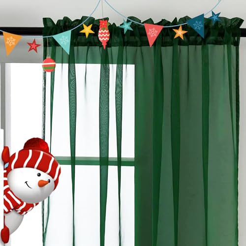 Sheer Voile Window Treatment Rod Pocket Curtain Panels for Kitchen Bedroom Living Room Drapes Sunlight Filtering Privacy Semi Home Decor Assorted Colors Sizes (Foliage Green / 52"W x 63"L (Pack of 2))