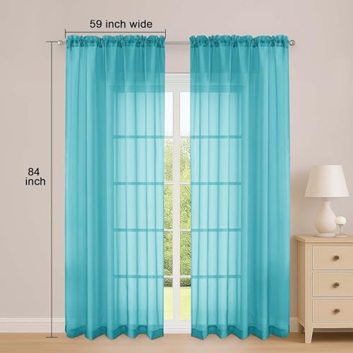 Sheer Curtains 84 Inches Long 2 Panels Set (Turquoise / 59"W x 84"L (Pack of 2))