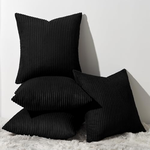 Decorative Black Throw Pillow Covers Cushion Cases (Black / 18" x 18" (Pack of 4))
