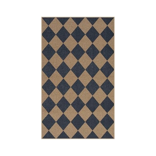 Checkered Easy Jute 3x5 Outdoor Rug (3' x 5' (Rectangular) / Blue/Checkerboard -2)