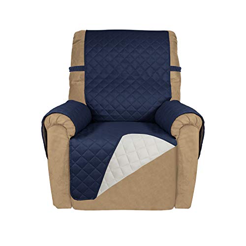 Reversible Recliner Chair Covers Couch Covers for Dogs (Small Recliner / Navy/Ivory)