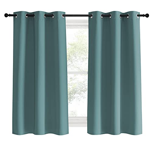 Modern Blackout Curtains Noise Reducing (Greyish Blue / 42"W x 60"L (Pack of 2))