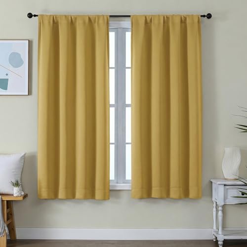 Ava Bright Gold Blackout Curtains for Bedroom 63 Inch Length 2 Panels Set (Bright Gold / 40"W x 63"L (Pack of 2))