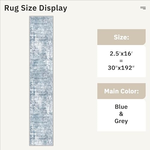 Hallway Runner Rug 2'6" x 16' Kitchen Rugs Abstract Blue (Blue/Grey / 2'6" x 16' (Runner))