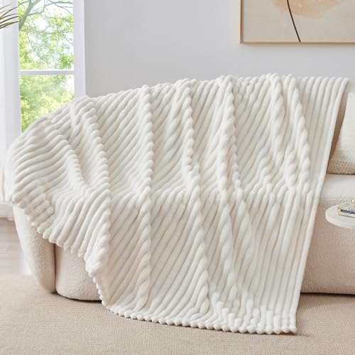 Ribbed Twin Blanket for Couch & Bed (Cream / Twin(60"x80"))