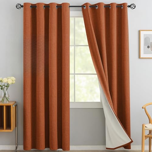 Burnt Orange Linen Curtains 84 Inches Long for Living Room (Linen Burnt Orange / 52"W x 84"L (Pack of 2))