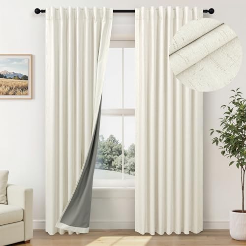 Room Darkening Curtains 72 Inch Length 2 Panel Burg for 70 Inch Size Not Cover Heat Vent Linen Blackout Insulated Thermal Curtain for Winter Cold Weather Neutral Black Out Drape for Bedroom 6FT Long (Natural / 52"W x 72"L (Pack of 2))