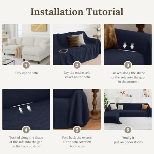 2 Piece Sectional Couch Cover for L Shape Sofa Midnight Blue XL (Midnight Blue / X-Large)
