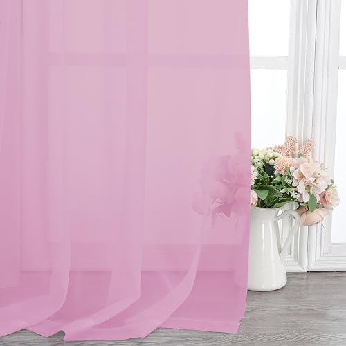 Pink Sheer Curtains 84 Inches Long for Living Room (Pink / 42"W x 84"L (Pack of 2))