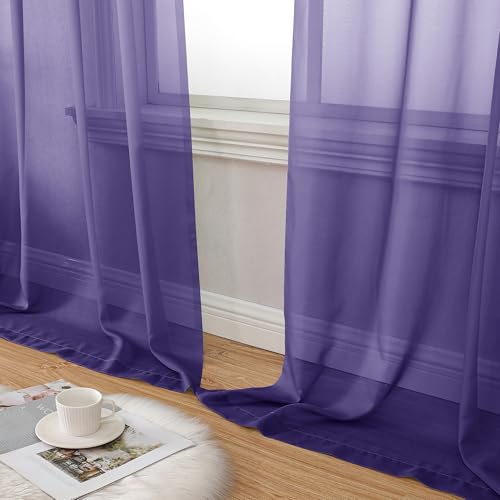Purple Sheer Curtains 96 Inches Long 2 Panels Set (42"W x 96"L (Pack of 2) / Purple)