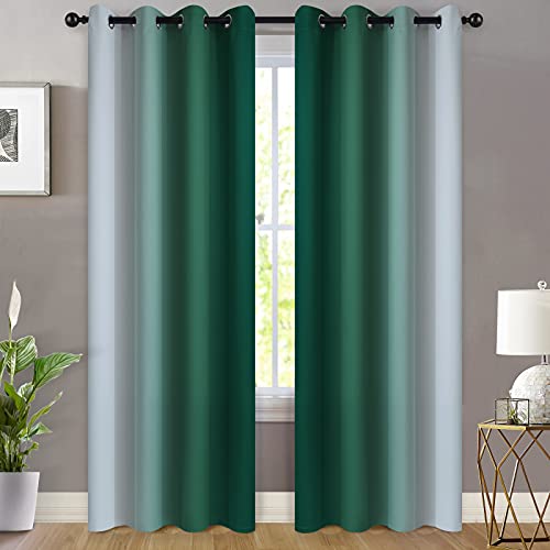 Ombre Curtains Dark Green and Greyish White for Living Room (52"W x 84"L (Pack of 2) / Dark Green)