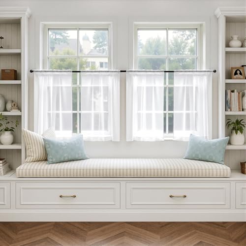 White Short Sheer Curtains 30 Inches Long 4 Panels 42 x 30 Inches (42"W x 30"L (Pack of 4) / White)