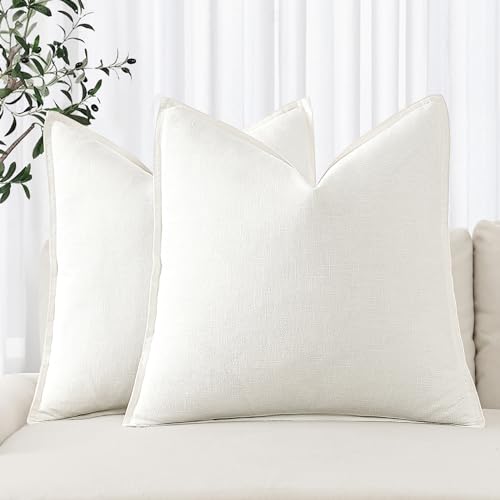 Set of 2 Linen Pillow Covers 18x18 Inch Cream White (Cream White / 18" x 18" (Pack of 2))