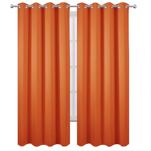 Blackout Curtains 52 x 90 Inch Long Orange Curtains Set of 2 Panels Room Darkening Curtains for Bedroom and Living Room (Orange / 52"W x 90"L (Pack of 2))