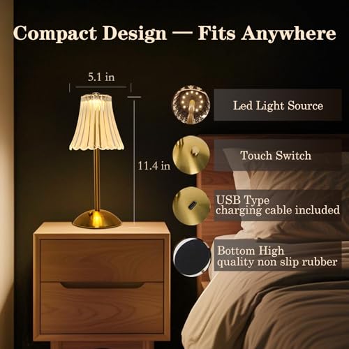 2 Pcs Cordless Rechargeable Table Lamp (Amber / Large)