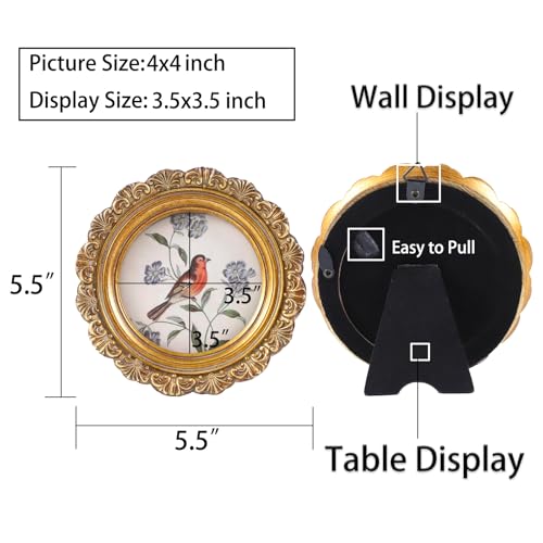 Vintage Picture Frames 4x4 Round Bronze Antique Picture Frames with Glass Front Handcrafted Rustic Home Decor for Wall Mount and Tabletop Gallery Wall Art (Bronze / 4x4 Round)